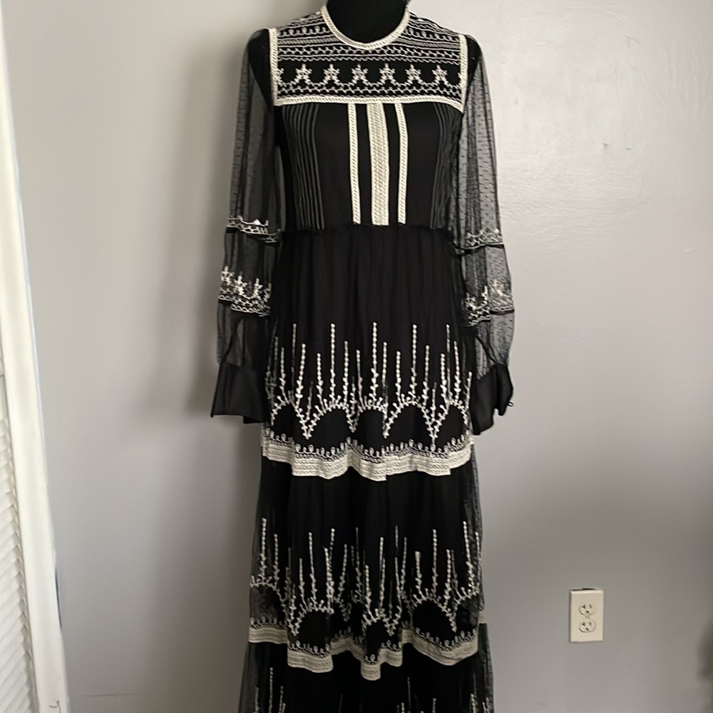 Zara embroidered tulle black maxi dress